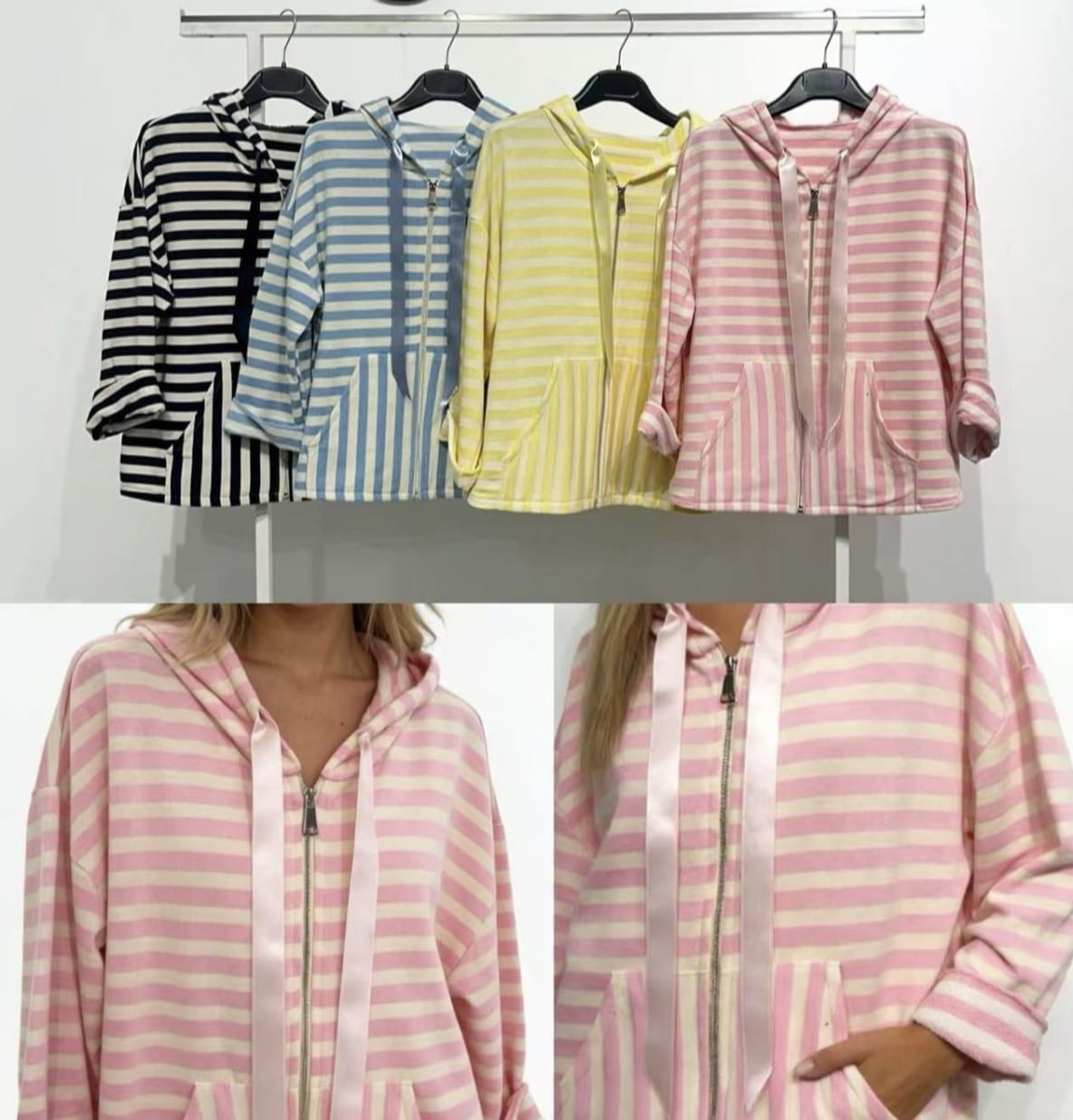 chaqueta sudadera stripes rosa - Imagen 2