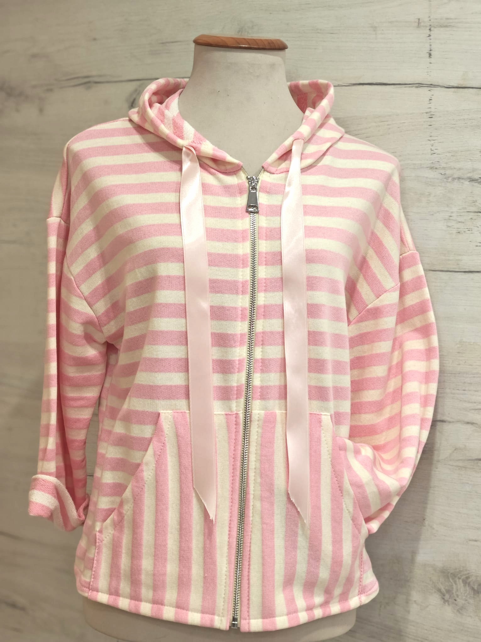 chaqueta sudadera stripes rosa