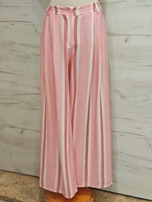 Pantalón ancho rayas rosa