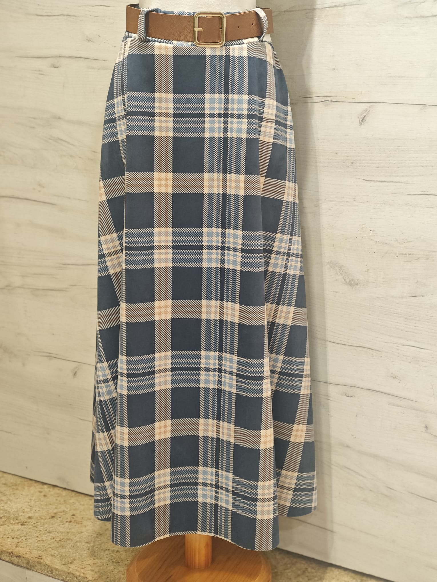 Falda Larga Cuadros Antelina Azul Marino