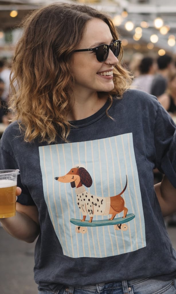 camiseta perro monopatin azul