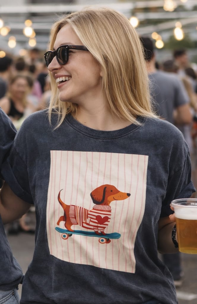 camiseta perro monopatin rosa