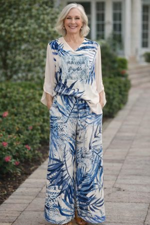 conjunto pantalon estampado azul