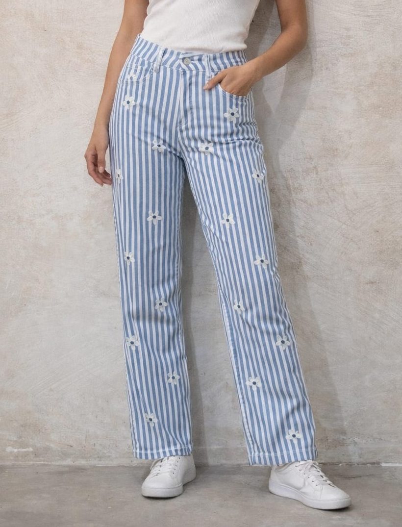 Vaquero rayas y flores azul