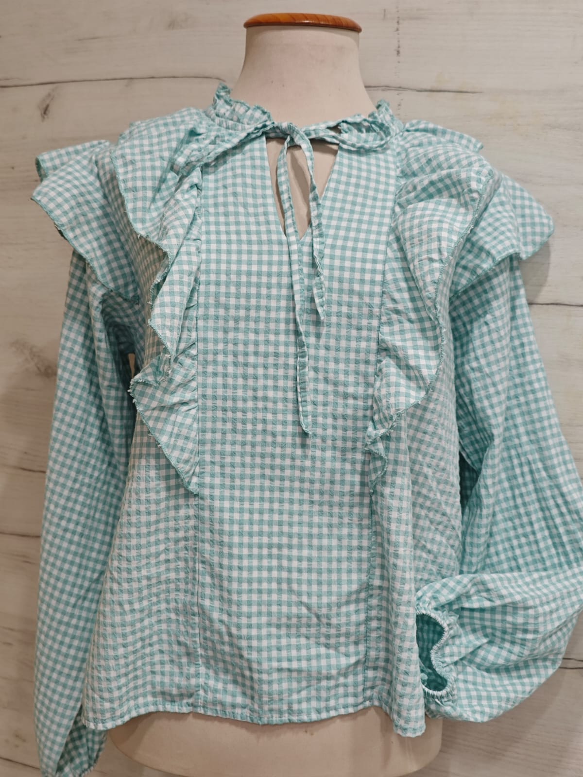 blusa cuadros turquesa