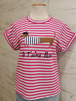 Camiseta Rayas fuxia perrito