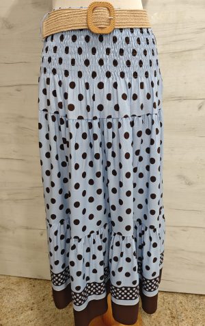 Falda larga azul topos