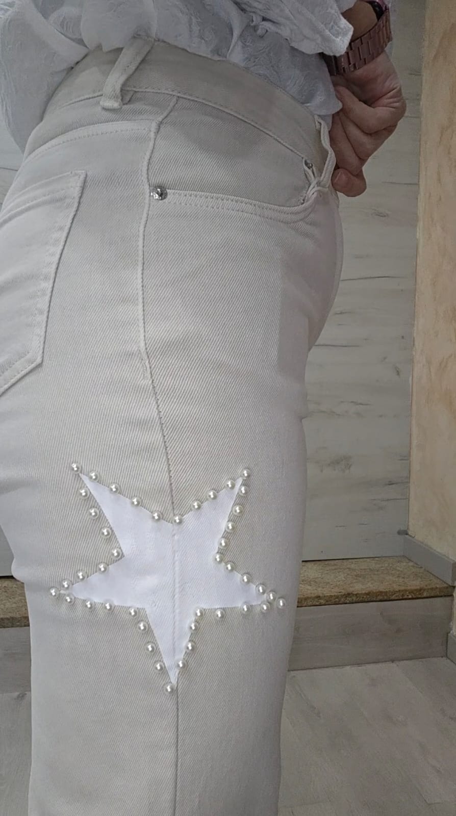 Vaquero beige estrella blanca perlas - Imagen 3