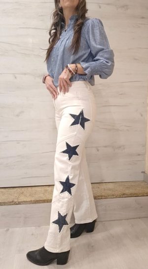 Vaquero beige estrella oscura perlas