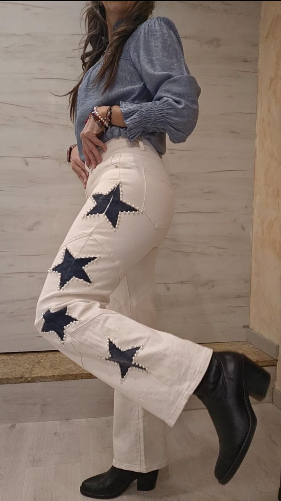 Vaquero beige estrella oscura perlas - Imagen 2