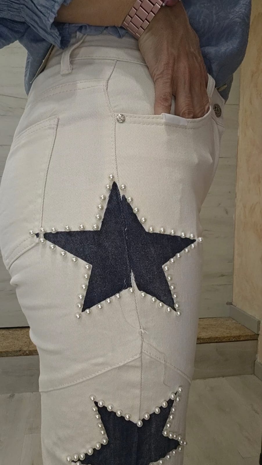 Vaquero beige estrella oscura perlas - Imagen 3