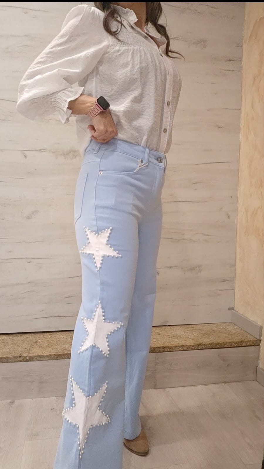 Vaquero celeste estrella blanca perlas