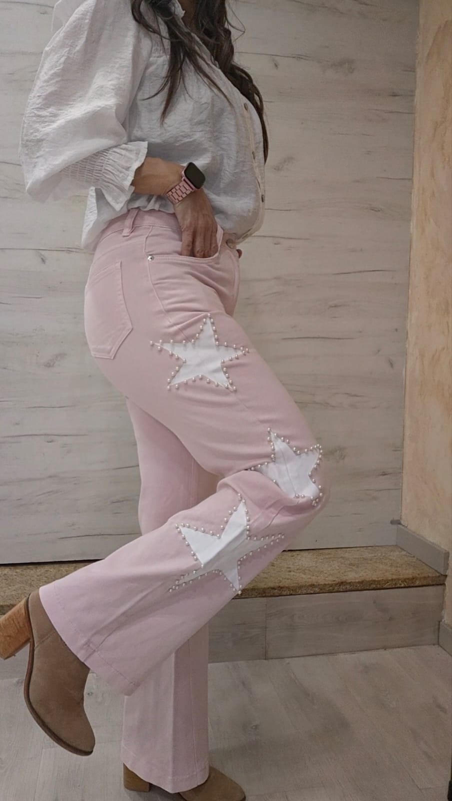 Vaquero rosa estrella blanca perlas - Imagen 2