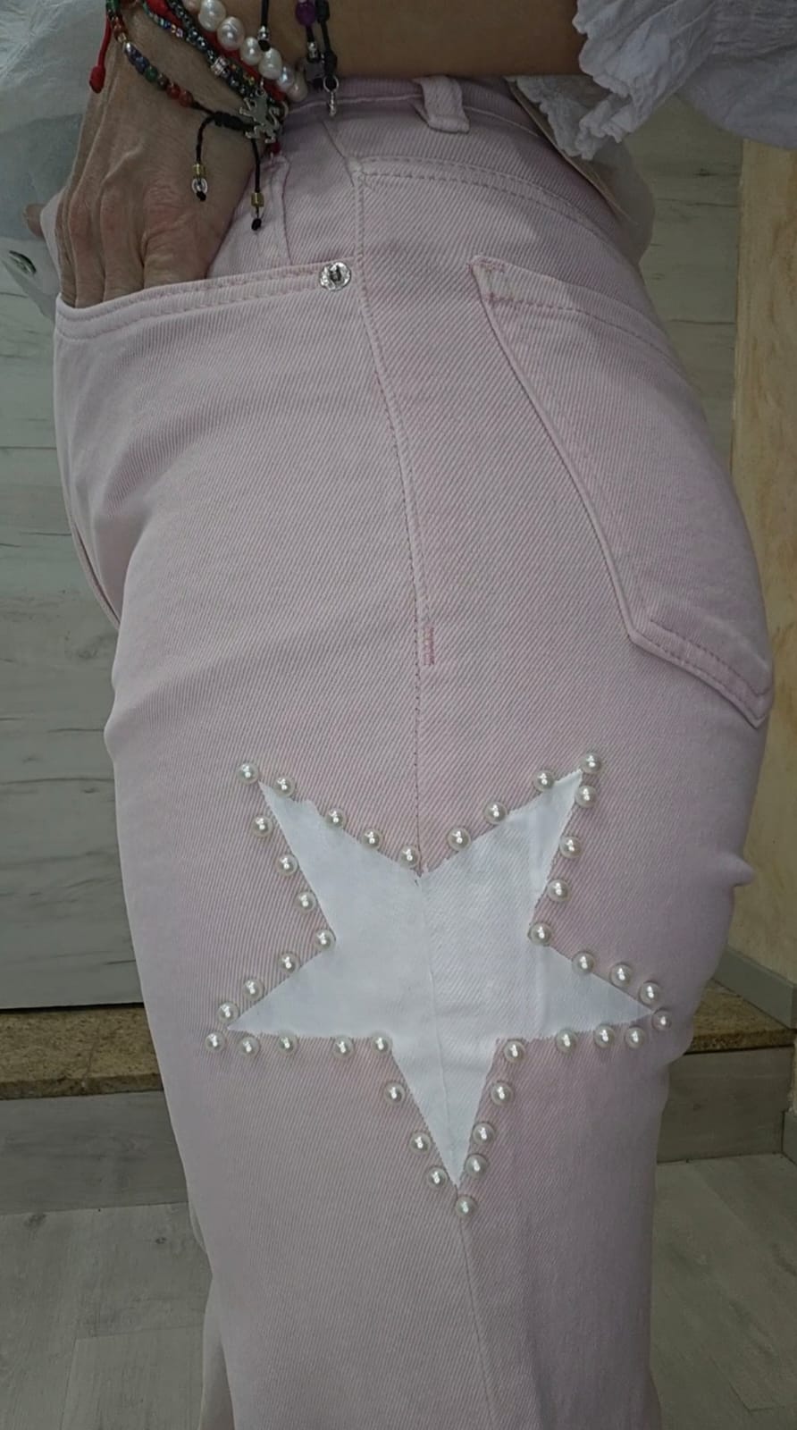 Vaquero rosa estrella blanca perlas - Imagen 3