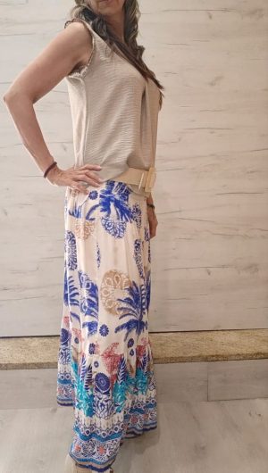 Falda larga palmeras azules